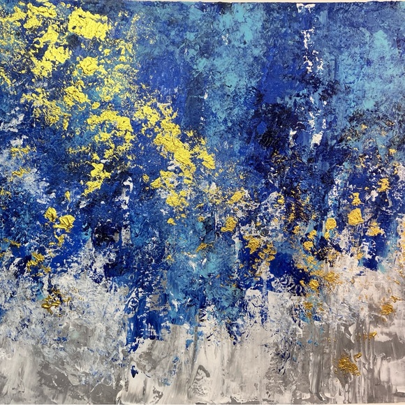 Abstract "Blooming in Blue" Floral Landscape Acrylic Wall Art Painting - Picture 7 of 13